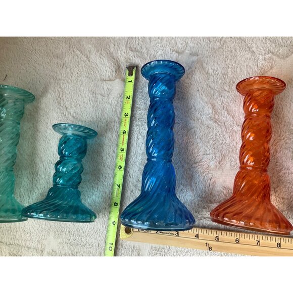 Vintage May Department St. Rainbow colorful glass candle stick holders set of 6 - Picture 10 of 16